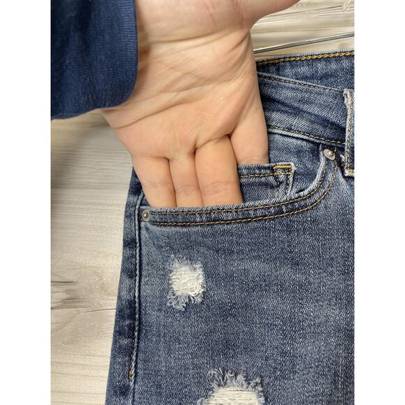 Levis 711 Skinny Jeans Womens 28 Blue Distressed Ripped Raw Hem Stretch Denim - Picture 3 of 15